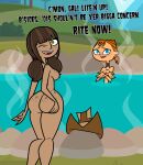 2_girls ass big_ass blue_eyes blush brown_hair crimson_(the_ridonculous_race) female_only freckles green_eyes grin hot_spring looking_at_viewer looking_back mother-of-trolls nude nude_female orange_hair ponytail short_hair smile thicc total_drama twin_tails water wink