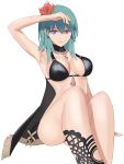 1girl alluring big_breasts bikini blue_eyes breasts byleth_(female) byleth_(female)_(fire_emblem) byleth_(fire_emblem) byleth_(fire_emblem)_(female) cleavage fire_emblem high_res looking_at_viewer me0i nintendo sitting swimsuit teal_hair