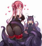  &gt;_&lt; 2_girls ;d ass bare_shoulders big_breasts black_dress black_gloves black_leotard black_pantyhose blunt_bangs blush boots bound bound_arms breasts collared_shirt colored_inner_hair commentary consensual_tentacles dress elbow_gloves gloves gradient_hair grey_pantyhose grey_shirt hair_between_eyes hair_bun headband high_heel_boots high_heels hololive hololive_english houshou_marine houshou_marine_(5th_costume) koahri leotard long_hair mole mole_under_eye multicolored_hair multiple_girls ninomae_ina&#039;nis one_eye_closed open_mouth orange_hair pantyhose pointy_ears purple_hair red_hair shirt sidelocks smile streaked_hair tentacle tentacle_hair virtual_youtuber white_background yellow_eyes 