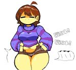 1boy 1girl 2d 2d_(artwork) alternate_version_available big_breasts big_thighs breasts brown_hair chubby_female closed_eyes dancing dark_nipples digital_media_(artwork) edit eks-out female_focus female_frisk female_human female_only frisk frisk_(undertale) huge_breasts huge_thighs human human_focus moldsmal nipples puffy_sleeves shaking_butt slime small_shorts solo_female solo_focus swaying_hips thick_thighs thighs third-party_source twitter undertale undertale_(series) video_game_character video_games voluptuous white_background wide_hips wiggle yellow_body yellow_skin