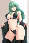  1girl 1girl aegis_(nerocc) alluring bare_shoulders big_breasts black_bra black_panties black_thighhighs bra breasts byleth_(female) byleth_(female)_(fire_emblem) byleth_(fire_emblem) byleth_(fire_emblem)_(female) commentary_request cowboy_shot fire_emblem fire_emblem:_three_houses gluteal_fold green_hair high_res long_hair navel nintendo panties standing stockings stomach teal_eyes thighs underwear underwear_only 