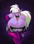  carmessi gigantic_ass gigantic_breasts hourglass_figure looking_down manaworld original_character pointy_ears purple_eyes purple_skin syx white_hair 