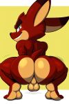 ai_generated anthro ass balls basic_background big_ass bubble_ass caked_up clapping_ass clapping_cheeks dat_ass feet furry looking_at_viewer looking_back mammal multicolored_fur on_tip-toes rear_view shaking shaking_ass shaking_butt smile soles squatting tail twerking yordle