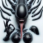  ai_generated alien alien_(franchise) alien_girl black_skin breasts long_tongue nipples open_mouth submerged tentacle tentacle tongue_out xenomorph xenomorph_queen 