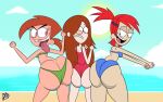 1girl 3_girls altzegoz_(artist) ass ass_cleavage ass_freckles ass_to_ass beach bikini bottom_heavy bubble_butt butt_crack cartoon_network crossover disney disney_channel exposed_ass fat_ass female_only foster&#039;s_home_for_imaginary_friends frankie_foster freckles gigantic_ass gravity_falls human nickelodeon one-piece_swimsuit pawg ponytail red_hair sandwiched small_bikini straight_hair the_fairly_oddparents tight_clothing tongue_out two_piece_swimsuit uncomfortable vicky_(fairly_odd_parents) wendy_corduroy