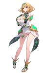  1girl alluring alternate_hairstyle big_breasts blonde_hair cleavage different_hair_style gonzarez milf mythra_(cosplay) nintendo pantyshot pyra short_hair tagme xenoblade_(series) xenoblade_chronicles_2 yellow_eyes 