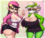  +_+ 2_girls alternative_costume areola_peek areola_slip ass beanie beauty_mark big_ass big_breasts black_hair bottom_heavy breasts callie_(splatoon) cleavage clothed clothing cross_pupils domino_mask duo ear_piercing earrings face_mask female_only green_areola green_jacket hair half-closed_eyes hand_on_ass hand_on_own_ass hat headwear hoop_earrings huge_ass huge_breasts humanoid humanoid_pointy_ears inkling jacket light-skinned_female light_skin madheaven marie_(splatoon) mask mask_(marking) mole mole_under_eye multicolored_hair multiple_girls narrowed_eyes nintendo open-mouth_smile open_mouth open_smile orange_eyes piercing pink_beanie pink_jacket pointy_ears portrait pseudo_hair purple_hair sexy sexy_ass sexy_body sexy_breasts short_hair smile splatoon splatoon_(series) squid_sisters standing symbol-shaped_pupils tentacle_hair thicc thick thick_ass thick_thighs thighs three-quarter_portrait top_heavy two_tone_hair white_hair wide_hips 