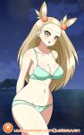 1girl alluring beach bikini gym_leader jasmine_(pokemon) johto mikan_(pokemon) night nintendo ocean pokemon pokemon_gsc pokemon_hgss yan_xu yensh