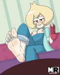  blonde_hair blush breasts cartoon_network couch eyes_half_open mr._chase_comix nipples slipper smile sole solo_female steven_universe toes vidalia 
