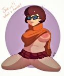  breasts glasses large_areolae miniskirt no_panties one_breast_out scooby-doo shaved_pussy thighs velma_dinkley 