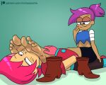  2_girls barefoot boots cartoon_network enid foot_fetish foot_sniffing foot_worship mr._chase_comix ok_k.o.!:_let&#039;s_be_heroes red_action redhead smile sniffing violet_hair 