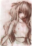  1girl barasuishou breasts color_ink_(medium) doll_joints eyepatch featured_image long_hair monochrome nipples nude rozen_maiden solo sugai topless traditional_media 
