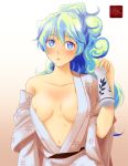 1girl breasts japanese_clothes kizaki_(pixiv18828) kizaki_shin long_hair multicolored_hair nia_teppelin nipple_slip nipples ponytail solo tengen_toppa_gurren-lagann