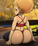  1girl 1girl 1girl aged_up backview big_ass blackwhiplash breasts double_bun eye_contact fat_ass female_only huge_ass jazmine_dubois looking_at_viewer looking_back sitting solo_focus the_boondocks 