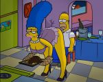  bend_over big_breasts breasts high_heels homer_simpson jester_(artist) marge_simpson nipples presenting_ass see-through_lingerie the_simpsons yellow_skin 