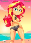  1_girl 1girl ass bbmbbf beach breast equestria_girls equestria_untamed exposed_breasts female female_only friendship_is_magic long_hair looking_at_viewer my_little_pony outdoor outside palcomix pietro&#039;s_secret_club solo sunset_shimmer sunset_shimmer_(eg) swimsuit tagme two-tone_hair 
