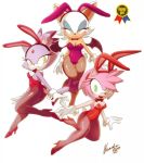 amy_rose blaze_the_cat bowtie breasts bunny_ears cleavage gloves high_heels nancher pantyhose rouge_the_bat sega sonic_the_hedgehog