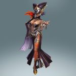  3d bodypaint breasts cia cia_(hyrule_warriors) cia_(the_legend_of_zelda) cia_(zelda_musou) cleavage dark_skin dress feathers full_body gradient gradient_background hat hyrule_warriors jewelry large_breasts legs lots_of_jewelry mask nail_polish navel nintendo official_art shia_(artist) side_slit solo tattoos the_legend_of_zelda white_hair witch zelda zelda_musou 