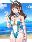 1girl alluring blue_eyes brown_hair bunny_outfit cleavage dead_or_alive dead_or_alive_xtreme_venus_vacation nanami_(doa) ocean playboy_bunny sea tecmo はるかなた_(うつつゆめ)