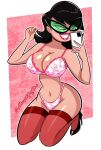  1girl atomickingboo bra breasts cartoon_network cellphone cleavage eleanor_butterbean glasses high_heels ms._butterbean panties smartphone smile solo_female solo_focus stockings teacher the_grim_adventures_of_billy_and_mandy underwear white_panties 