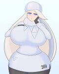  baosart blue_eyes gigantic_ass gigantic_breasts hourglass_figure melony_(pokemon) pokemon white_hair 