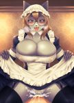  1girl 2020 absurd_res anthro big_breasts black_nose blush bodily_fluids breasts canid clothed clothing clothing_lift cum cum_in_pussy cum_inside dodo_mpa dress dress_lift duo eyewear female_on_top furry genital_fluids genitals glasses hair high_res huge_breasts maid_uniform male male/female male_on_bottom mammal on_bottom on_top open_mouth pussy sex smile tongue tongue_out uniform 