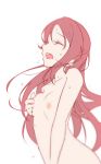  1girl 1girl 1girl azukilib bangs breasts clavicle closed_eyes hand_up high_resolution long_hair love_live!_(series) love_live!_school_idol_project masturbation nipple_tweak nipples nude open_mouth red_hair sakurauchi_riko self_fondle sideways_mouth simple_background small_breasts sweat upper_body white_background 