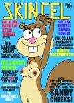  1girl 1girl 2023 armpits arms_up black_eyes blue_background breasts closed_mouth english_text eyelashes female_only furry furry_female furry_only grin magazine magazine_cover navel nickelodeon nipples open_eyes pink_nipples pink_nose sandy_cheeks skincel spongebob_squarepants squirrel squirrel_tail text toonytease 