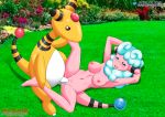  1girl 1male ampharos bbmbbf black_eyes blue_eyes blush breasts cum cum_in_pussy female_pokemon flaaffy hands_behind_head horny laying_down legs_spread male_pokemon male_pokemon/female_pokemon nintendo nude palcomix penis penis_in_pussy pietro&#039;s_secret_club pink_skin pokemon pokepornlive pussy sex tagme vaginal vaginal_sex white_fur yellow_skin 