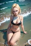 1girl ai_generated android_18 beach bikini blonde_hair breast dragon_ball dragon_ball_z female_only outdoor short_hair swimsiut trynectar.ai