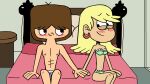  aged_up bed bra cartoon_network crossover foster&#039;s_home_for_imaginary_friends holding_hands jose101 leni_loud looking_at_another mac_(fhfif) nickelodeon older panties sitting the_loud_house underwear 