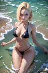 1girl ai_generated android_18 beach bikini blonde_hair breasts dragon_ball dragon_ball_z female_only outdoor short_hair swimsuit trynectar.ai