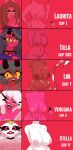  1girl 5girls absurd_res anthro avian big_breasts bird breast_chart breast_size_chart breast_size_comparison breast_size_difference breasts crown fan_character fur genitals group hair helluva_boss high_res huge_breasts imp laurita_(oc) leponsart lin_(helluva_boss) lipstick long_hair medium_breasts nude owl owl_demon pink_background pink_body pink_skin pussy red_body red_eyes red_skin simple_background size_comparison stella_(helluva_boss) succubus text tilla_(helluva_boss) verosika_mayday_(helluva_boss) vivienne_medrano vivziepop white_body white_fur white_text yellow_eyes 
