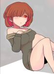  1girl bete_noire betty_noire breasts brown_hair female_only glitchtale hasso_(artist) legs red_eyes red_hair short_hair undertale_au 