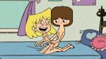  aged_up bed closed_eyes crossover foster&#039;s_home_for_imaginary_friends jose101 lori_loud mac_(fhfif) nickelodeon nude older sex smile the_loud_house 