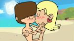  1boy 1girl aged_up beach blush cartoon_network crossover foster&#039;s_home_for_imaginary_friends hugging jose101 kissing leni_loud mac_(fhfif) nude older the_loud_house 