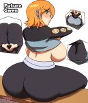 1girl ass ass_focus back_view ben_10 big_ass big_breasts blush breasts cartoon_network child dat_ass earrings female freckles future_gwen_tennyson green_eyes gwen_tennyson heart_hands hoop_earrings little_girl loli looking_back orange_hair partially_clothed shirt_lift short_hair solo solo_female thick_thighs young young_girl younger younger_female zaviel