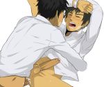  2boys anal black_hair blush bottomless closed_eyes cum cum_in_ass gay hair human male male_focus male_only multiple_boys open_mouth partially_clothed penis resfrio school_uniform sex shirt student uniform white_shirt yaoi 