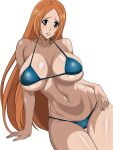  1girl alluring bare_legs big_breasts bikini bleach grey_eyes inoue_orihime long_hair orange_hair pin_up under_boob yxyyxy 