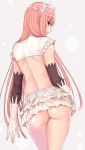  1girl 1girl 1girl ass back bangs blush breasts brown_eyes cocq_taichou crop_top elbow_gloves fate/grand_order fate_(series) gloves grin layered_gloves long_hair looking_at_viewer looking_back medb_(fate) miniskirt pink_hair shiny shiny_hair simple_background skirt smile snowflakes thighs tiara white_gloves white_skirt yellow_eyes 
