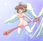 1girl 1girl 1girl abs absurd_res areola artist_logo artist_name big_breasts bottomless breasts brown_hair card_captor_sakura card_captor_sakura clothed clothes clothing day double_bun female_only flying footwear full_body functionally_nude functionally_nude_female gloves green_eyes grinding grinding_on_object grinding_pussy hair handwear high_res high_resolution kinomoto_sakura leggings legwear looking_at_viewer looking_pleasured mostly_nude navel necklace neckwear nipples open_mouth outside pink_shoes pussy pussy_juice pussy_juice_drip riffsandskulls shoes short_hair simple_background sky smile thick_thighs tongue tongue_out topless very_high_resolution white_gloves white_legwear wide_hips