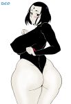  1girl 1girl 1girl ass big_ass big_breasts big_breasts breasts cleavage dat_ass dc_comics deo female_only goth huge_ass khexxi monochrome rachel_roth raven_(dc) teen_titans 