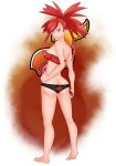  1girl ass asuna_(pokemon) breasts dante_redstone flannery gym_leader looking_at_viewer midriff panties pokemon red_eyes red_hair 