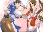 2_girls areola_slip asian ass big_ass big_breasts breasts brown_hair capcom chun-li cleavage clothed clothed_female curvy erect_nipples_under_clothes fatal_fury female_focus female_only huge_areolae huge_ass huge_breasts kotoyoshi_yumisuke long_hair mai_shiranui mature mature_female nipples ponytail skindentation snk standing street_fighter thick_lips under_boob video_game_character video_game_franchise voluptuous wide_hips 
