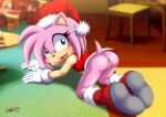  amy_rose bbmbbf dat_ass mobius_unleashed palcomix santa_hat sega sonic_the_hedgehog_(series) 