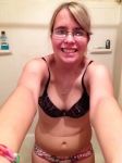  bathroom blond blonde bra cute glasses hot mature navel necklace panties skin smile smiling tummy 