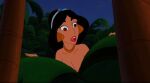  1girl aladdin_(series) alluring black_hair brown_eyes disney edit jungle leaf_censor long_hair necklace nude princess_jasmine surprised 