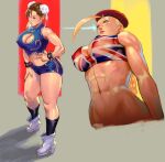  2_girls abs asian big_breasts blonde_hair blue_eyes boots braided_hair breasts brown_hair cammy_white chun-li cleavage_cutout clothed clothed_female curvy female_focus female_only lejeanx3 long_hair mature mature_female shorts street_fighter thick_thighs union_jack union_jack_bikini video_game_character video_game_franchise 
