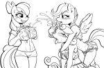  2014 3girls age_progression anthro apple_bloom blush bow breast_grab breasts cheerleader closed_eyes cutie_mark_crusaders_(mlp) ear_piercing earth_pony equine female freckles friendship_is_magic furry group hair horn hornjob horse licking mammal monochrome my_little_pony navel open_mouth pegasus piercing pony poprocks scootaloo sweat sweetie_belle tongue tongue_out unicorn wings yuri 
