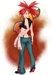  1girl ass asuna_(pokemon) breasts dante_redstone flannery gym_leader looking_at_viewer midriff pokemon red_eyes red_hair solo 